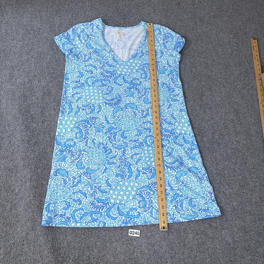 Lilly Pulitzer Dress Etta V-Neck Blue Goombay Grooves Pima Cotton Resort Beach - Picture 6 of 12